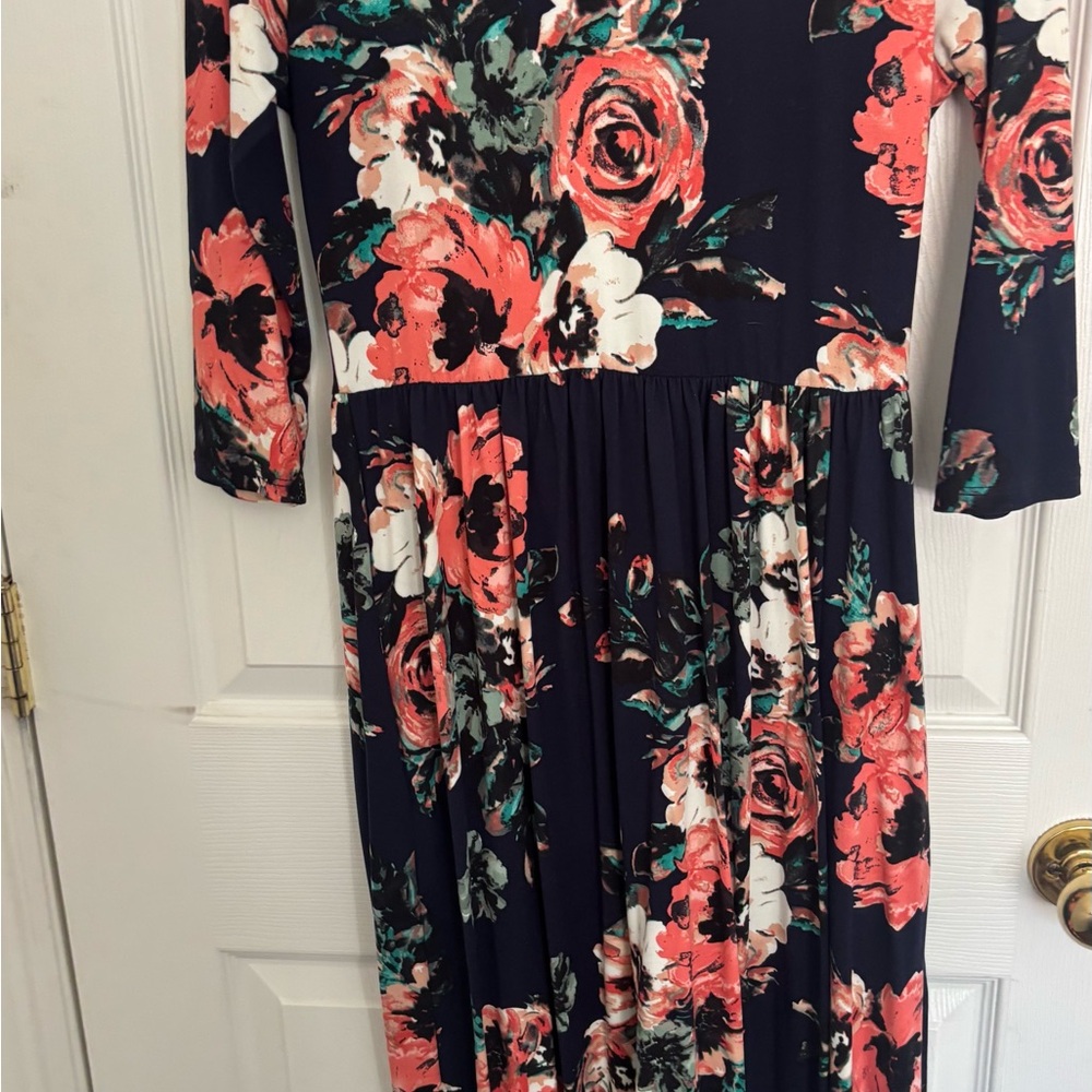 JessaKae Navy and Coral Floral Long Sleeve Dress